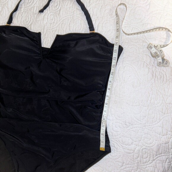 NWT Catherine Malandrino V Wire Shirred Black 1 Piece Bandeau Swimsuit Plus S 3X - Picture 6 of 12